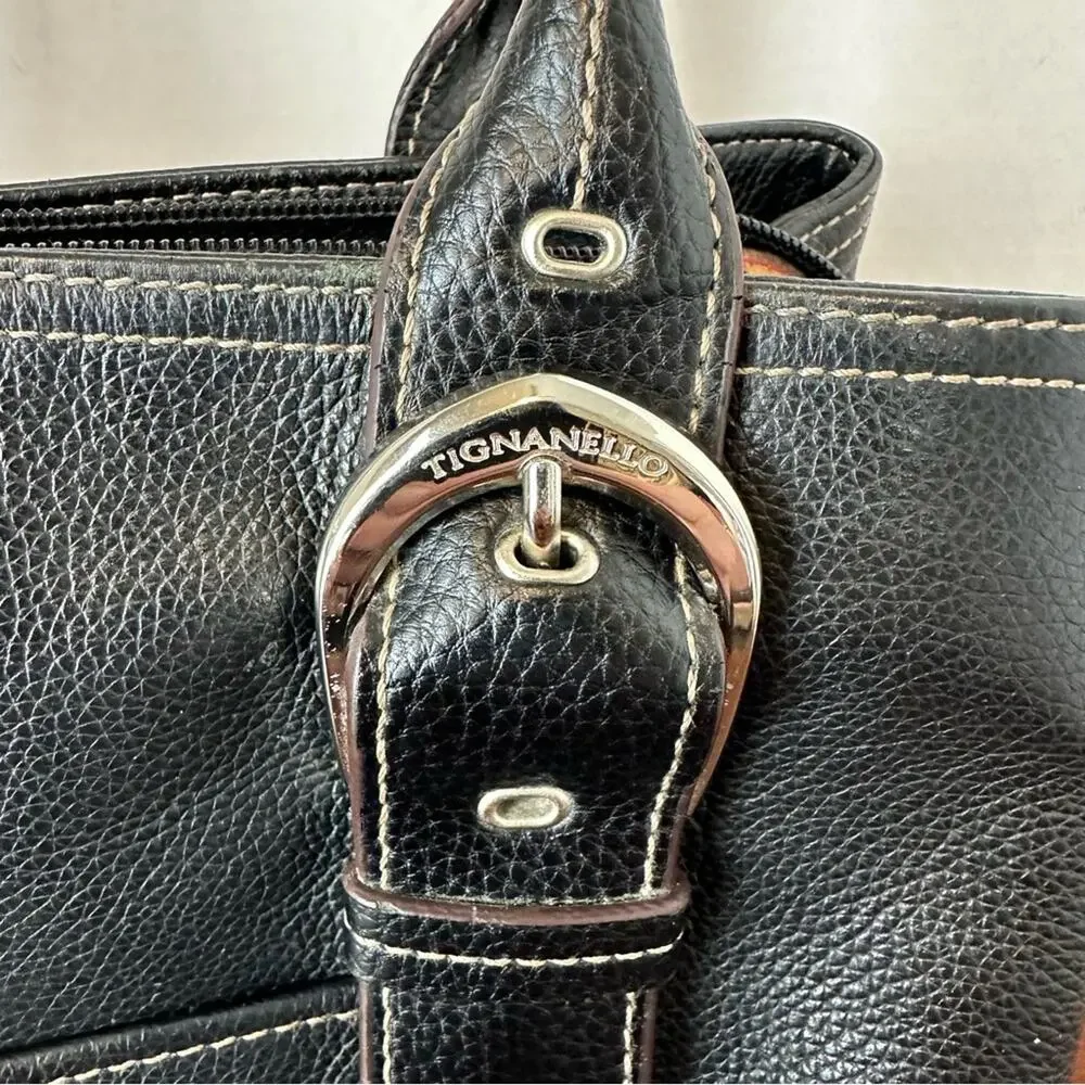 Tignanello Classic Leather Shoulder Bag Purse Black Italy